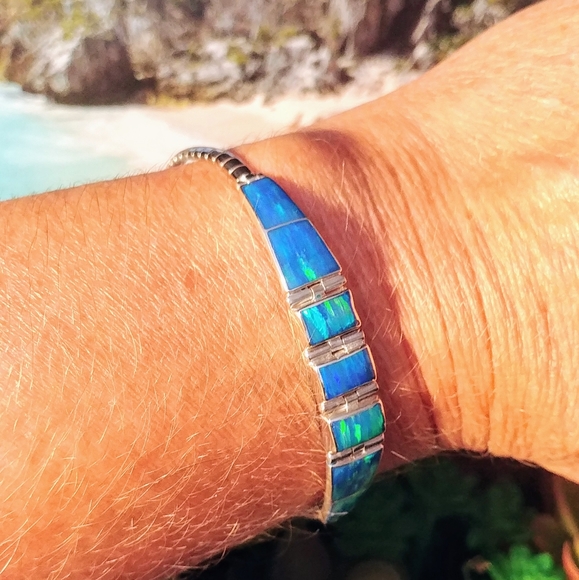 Omega Opal Bracelet .950 Sterling Silver - Picture 5 of 8